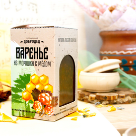 Морошка с медом (без сахара) 300 г Сувенирная коробочка, фото 