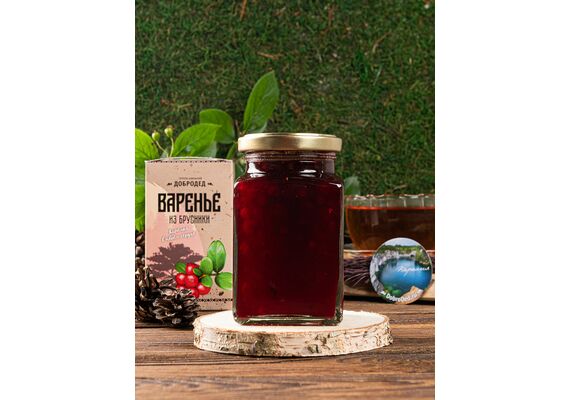 Варенье из Брусники баночка 300 г в коробочке с магнитиком, фото 