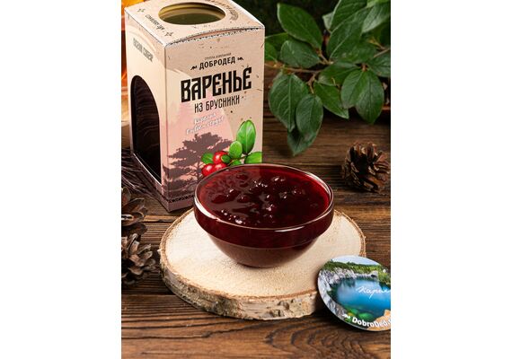 Варенье из Брусники баночка 300 г в коробочке с магнитиком, фото , изображение 2