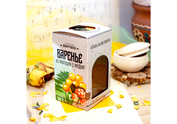 Морошка с медом (без сахара) 300 г Сувенирная коробочка, фото , изображение 2