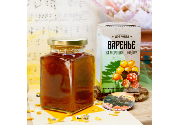 Морошка с медом (без сахара) 300 г Сувенирная коробочка, фото , изображение 5