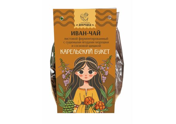 Иван-Чай с сушеными ягодами морошки и сосновой шишкой Карельский букет, 50 г , фото 