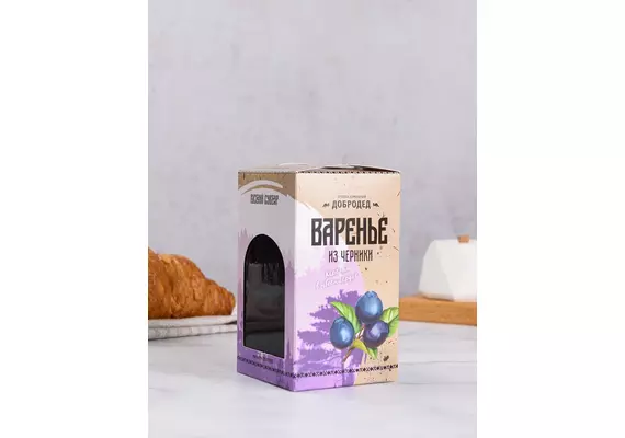 Варенье из Черники баночка 300 г в коробочке с магнитиком, фото 